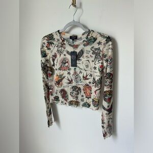 Ed Hardy Mesh Long Sleeve crop Top